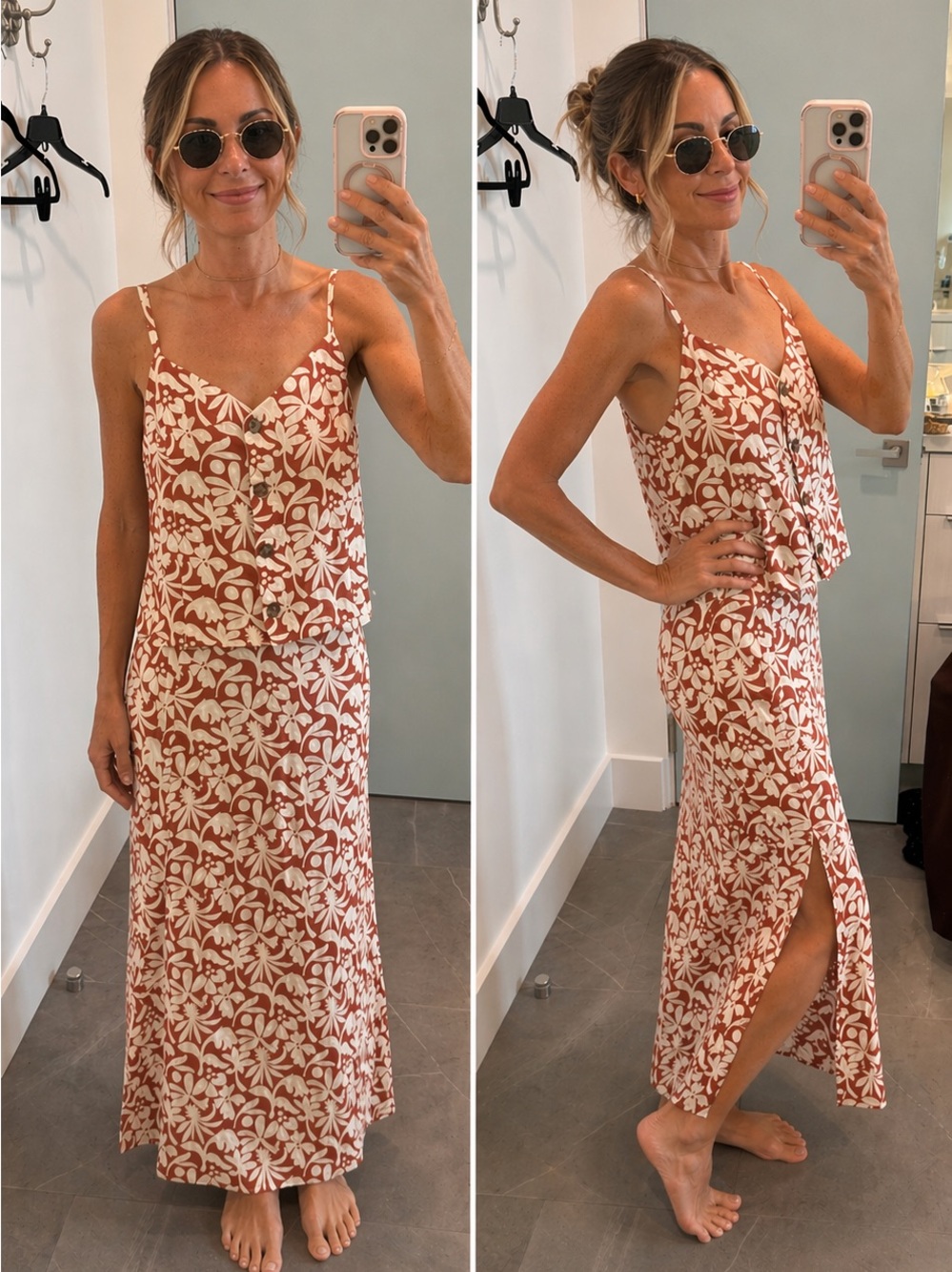 Marine Layer Rust and White Floral Slip Skirt Set